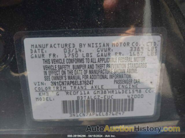 NISSAN VERSA 1.6 SL, 3N1CN7AP6EL876247