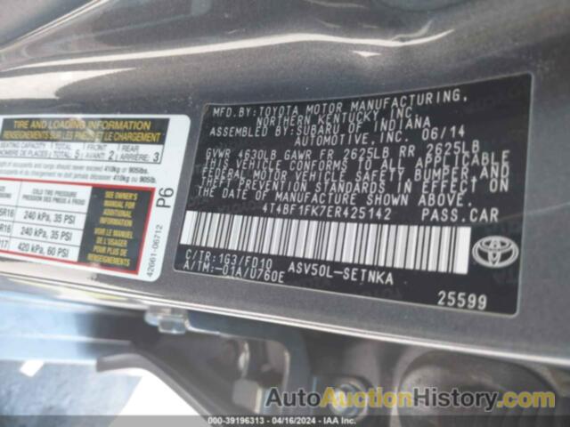 TOYOTA CAMRY LE, 4T4BF1FK7ER425142