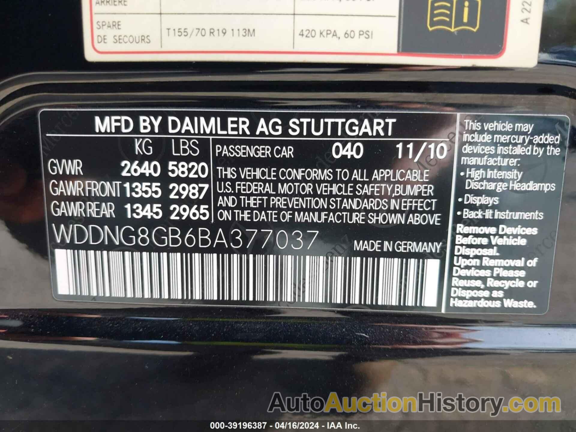 MERCEDES-BENZ S 550 550 4MATIC, WDDNG8GB6BA377037