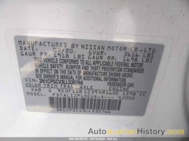 NISSAN KICKS SV XTRONIC CVT, 3N1CP5CV3LL535766