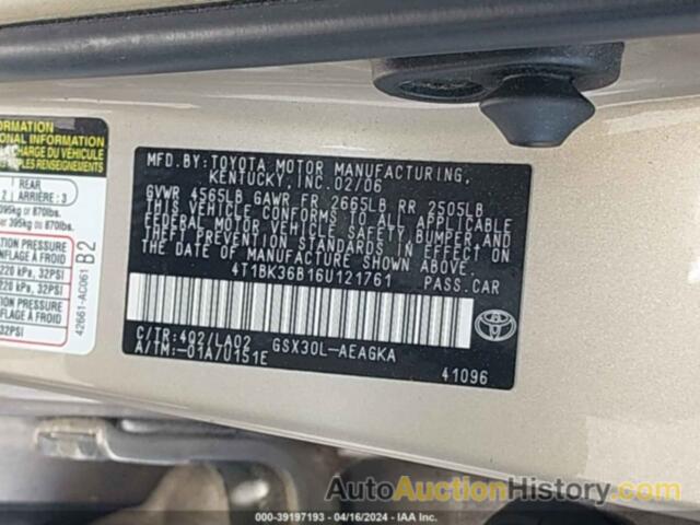 TOYOTA AVALON XLS, 4T1BK36B16U121761