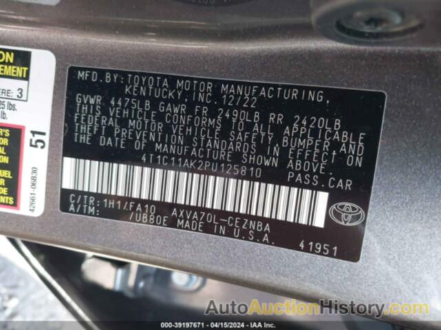 TOYOTA CAMRY LE, 4T1C11AK2PU125810