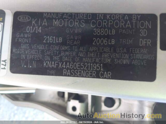 KIA FORTE LX, KNAFX4A60E5211951