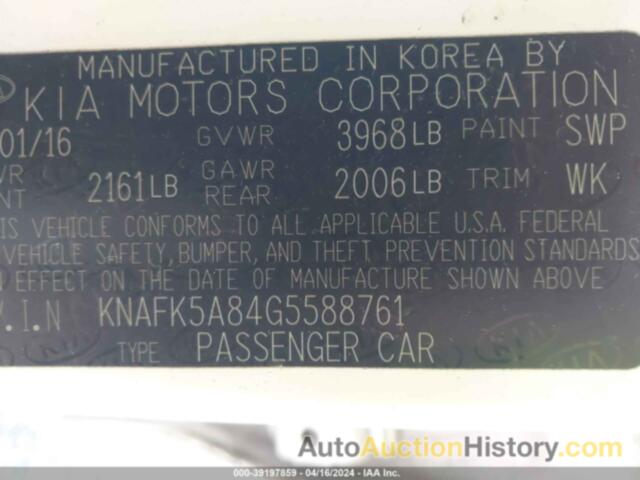 KIA FORTE LX, KNAFK5A84G5588761