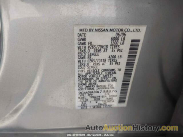 NISSAN ARMADA LE, 5N1AA08A26N739876