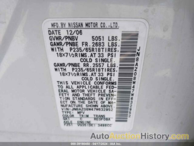 NISSAN MURANO SL, JN8AZ08W47W632952