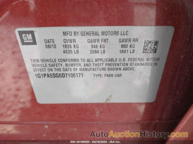 CHEVROLET CRUZE LS AUTO, 1G1PA5SG6D7106171