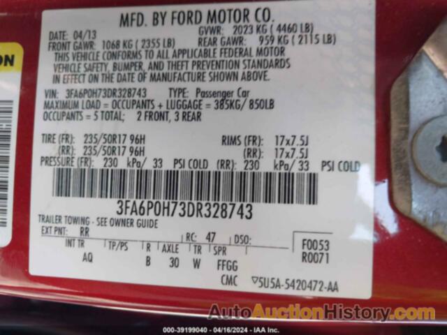 FORD FUSION SE, 3FA6P0H73DR328743