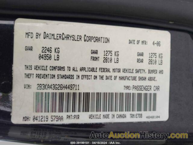 DODGE CHARGER SE/SXT, 2B3KA43G26H449711