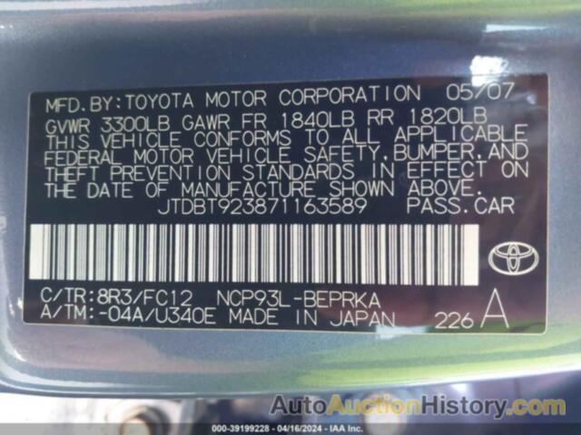 TOYOTA YARIS, JTDBT923871163589