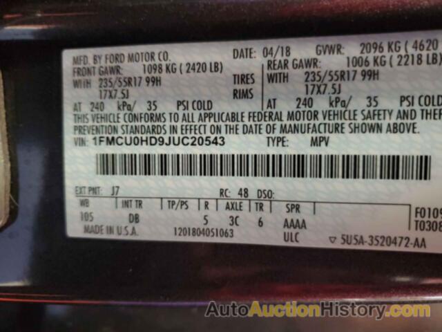 FORD ESCAPE SEL, 1FMCU0HD9JUC20543