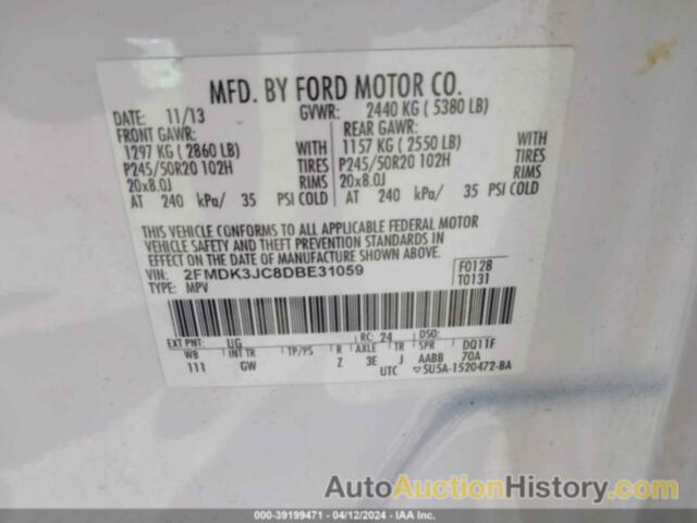 FORD EDGE SEL, 2FMDK3JC8DBE31059