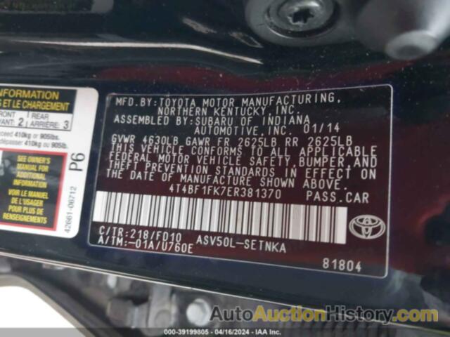 TOYOTA CAMRY LE, 4T4BF1FK7ER381370