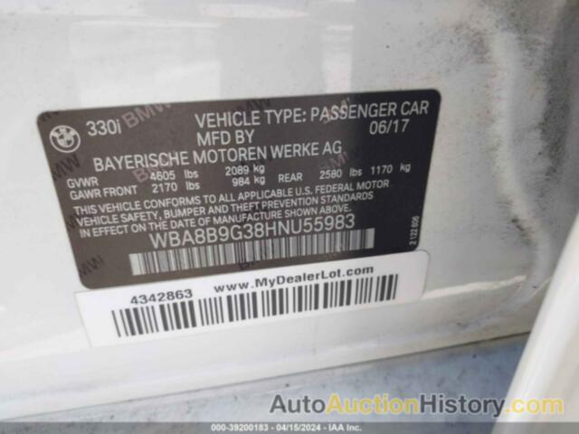 BMW 330I, WBA8B9G38HNU55983