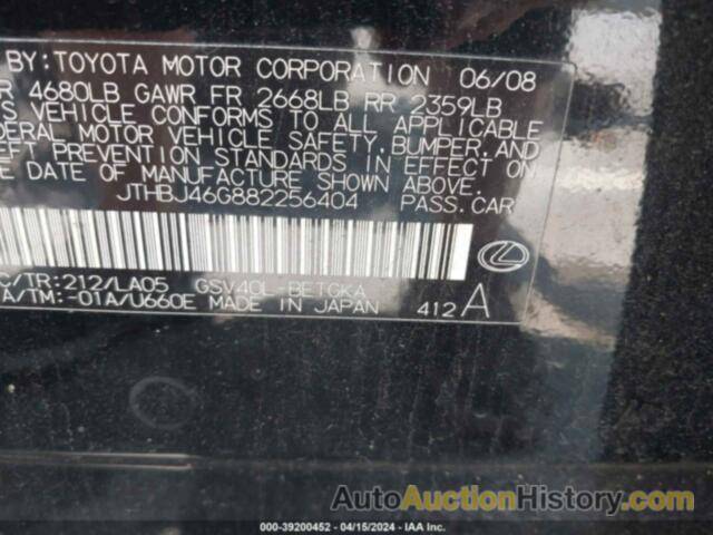 LEXUS ES 350, JTHBJ46G882256404