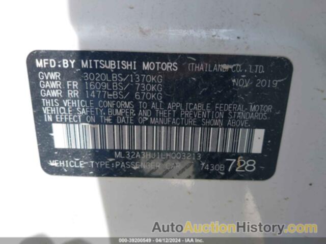 MITSUBISHI MIRAGE SE, ML32A3HJ1LH003213