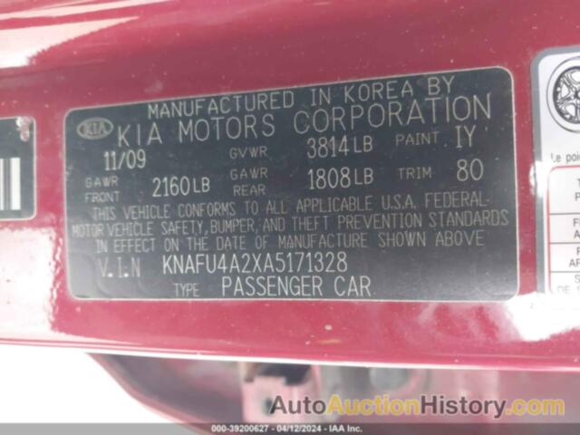 KIA FORTE EX, KNAFU4A2XA5171328