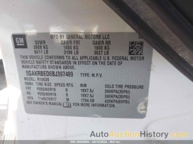 BUICK ENCLAVE 1XL, 5GAKRBED6BJ397489