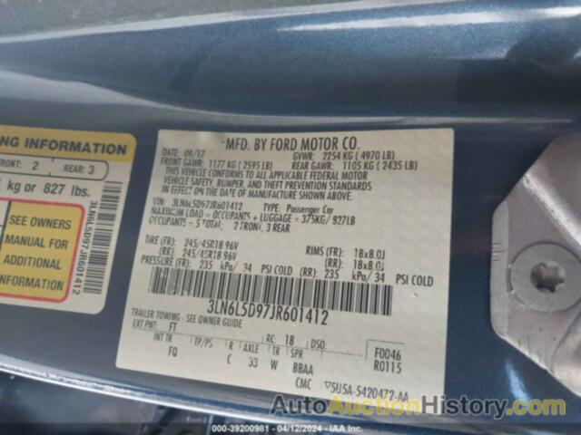 LINCOLN MKZ SELECT, 3LN6L5D97JR601412