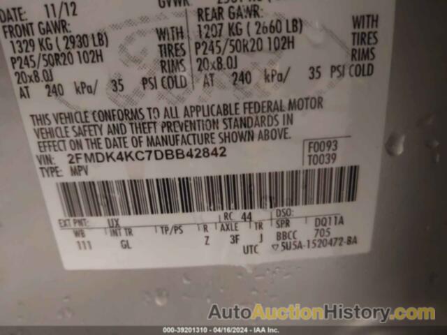 FORD EDGE LIMITED, 2FMDK4KC7DBB42842