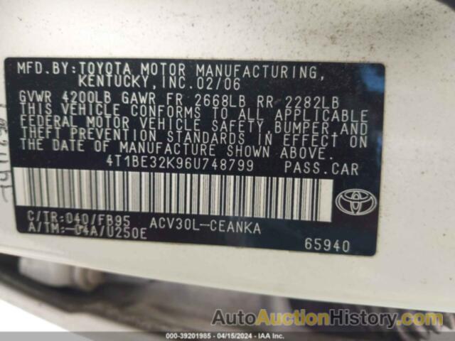 TOYOTA CAMRY LE, 4T1BE32K96U748799