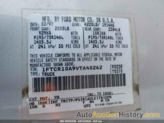 FORD RANGER SPLASH/XL/XLT, 1FTCR10A9VTA40262