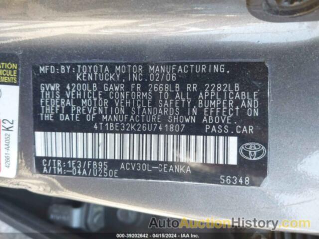 TOYOTA CAMRY LE, 4T1BE32K26U741807