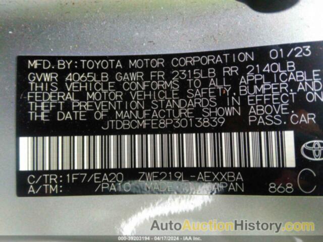 TOYOTA COROLLA HYBRID XLE, JTDBCMFE8P3013839