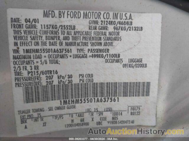 MERCURY SABLE LS PREMIUM, 1MEHM55S01A637561