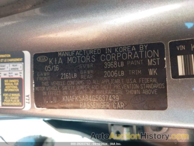 KIA FORTE LX, KNAFK5A84G5637439