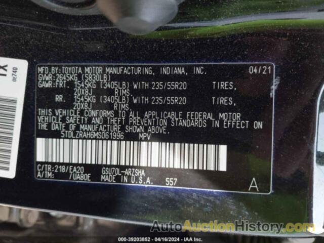 TOYOTA HIGHLANDER XSE, 5TDLZRAH6MS061996