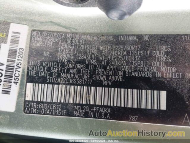 TOYOTA SIENNA XLE, 5TDZA22C36S581717