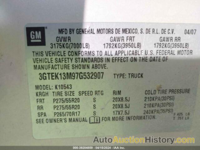 GMC SIERRA 1500 SLE2, 3GTEK13M97G532907