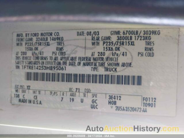 FORD E-150 COMMERCIAL, 1FTRE14253HB95061