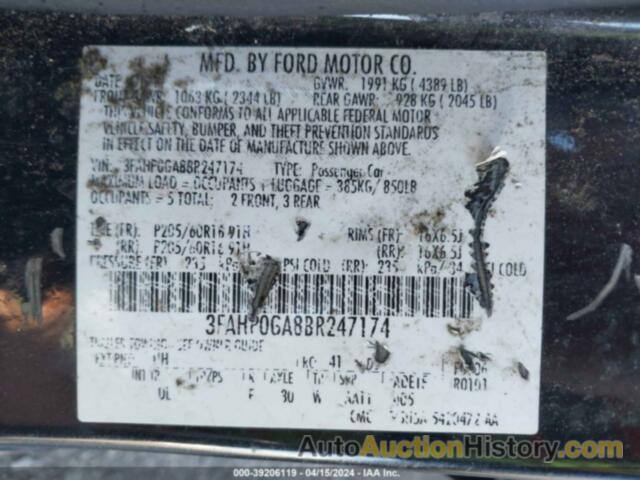 FORD FUSION S, 3FAHP0GA8BR247174