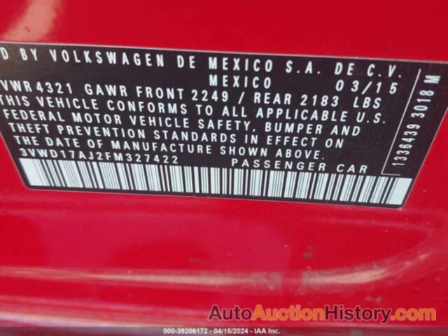 VOLKSWAGEN JETTA 1.8T SPORT, 3VWD17AJ2FM327422