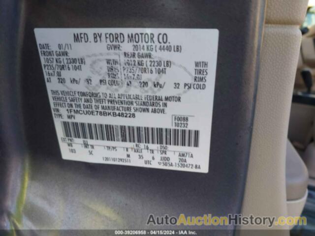 FORD ESCAPE LIMITED, 1FMCU0E78BKB48228