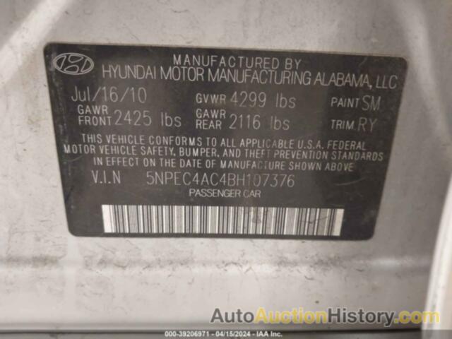 HYUNDAI SONATA LIMITED, 5NPEC4AC4BH107376