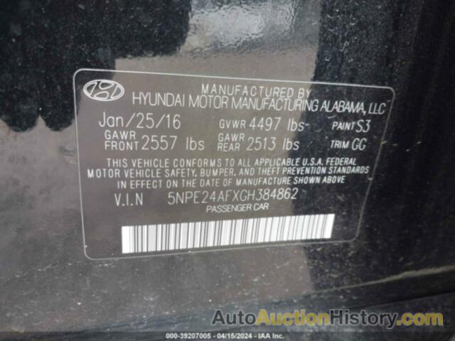 HYUNDAI SONATA SE, 5NPE24AFXGH384862