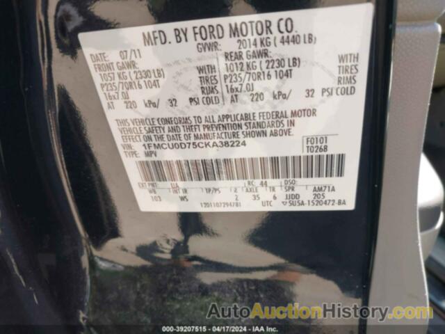 FORD ESCAPE XLT, 1FMCU0D75CKA38224