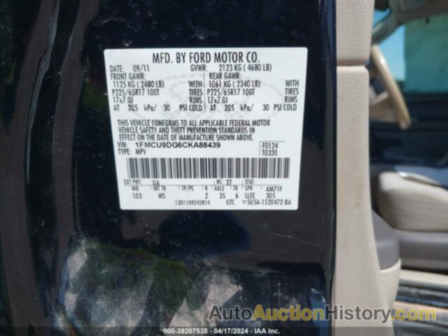 FORD ESCAPE XLT, 1FMCU9DG6CKA88439