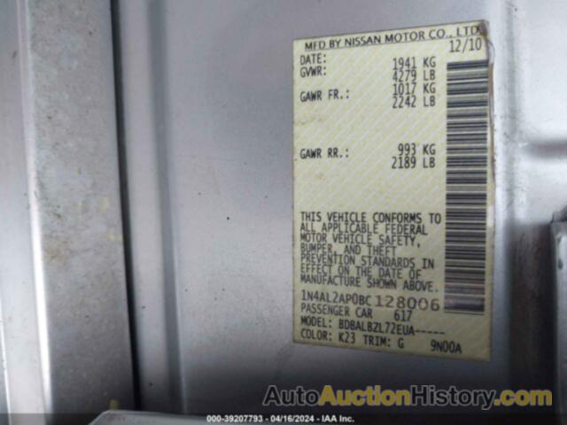 NISSAN ALTIMA S, 1N4AL2AP0BC128006