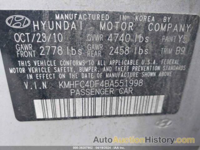 HYUNDAI AZERA GLS/LIMITED, KMHFC4DF4BA551998