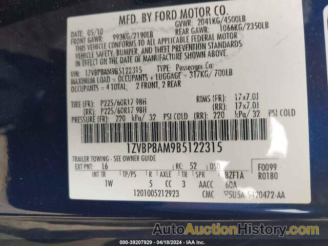 FORD MUSTANG V6, 1ZVBP8AM9B5122315