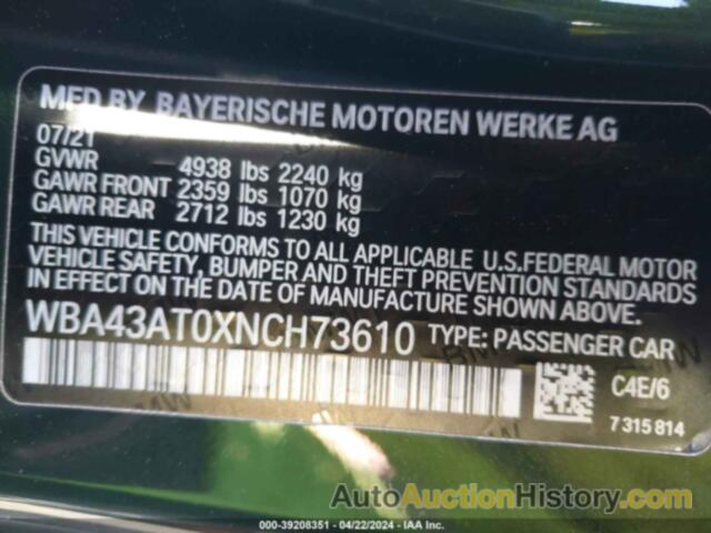 BMW 430XI, WBA43AT0XNCH73610