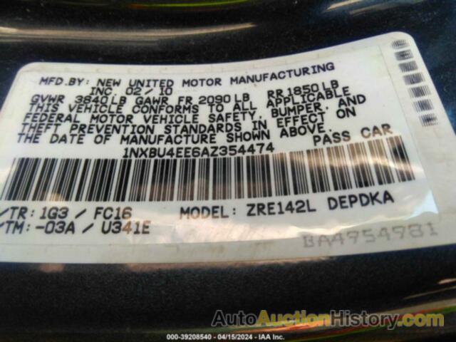 TOYOTA COROLLA LE, 1NXBU4EE6AZ354474