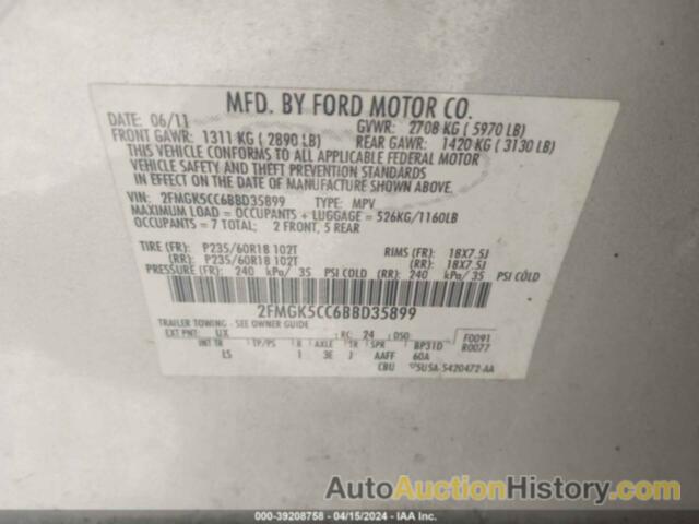 FORD FLEX SEL, 2FMGK5CC6BBD35899