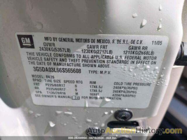 BUICK RENDEZVOUS CX, 3G5DA03L66S565608