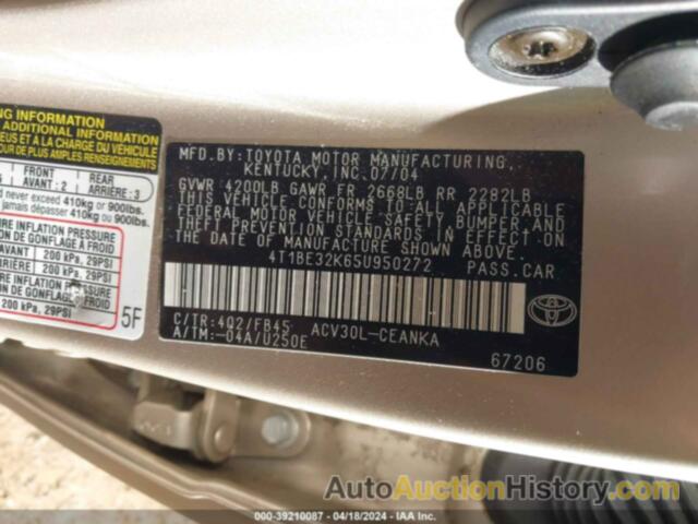 TOYOTA CAMRY LE, 4T1BE32K65U950272
