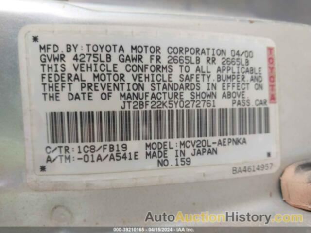 TOYOTA CAMRY LE V6, JT2BF22K5Y0272761